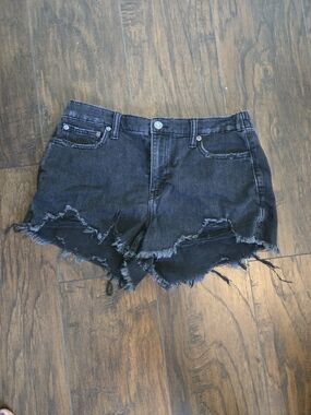 aerie Washed Black Frayed Hem Denim Shorts